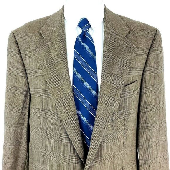 Chaps Ralph Lauren Wool 2 Button Blazer 42L Brown Glen Plaid Sport Coat - Picture 1 of 11